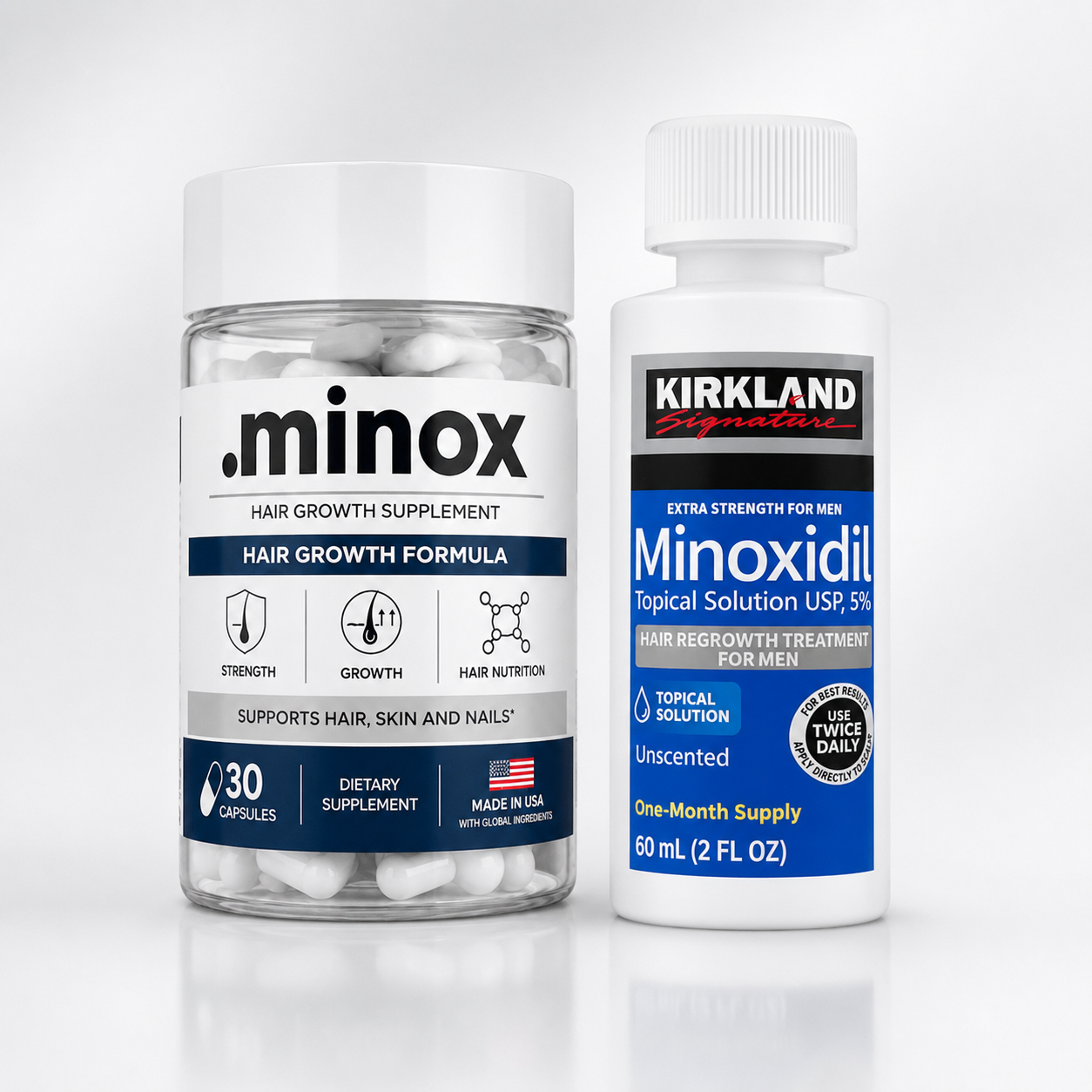 Minoxidil Kirkland + Vitamina Capilar Ponto Minox | Kit 1 Mês