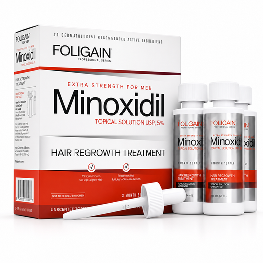caixa minoxidil foligain com 3 frascos